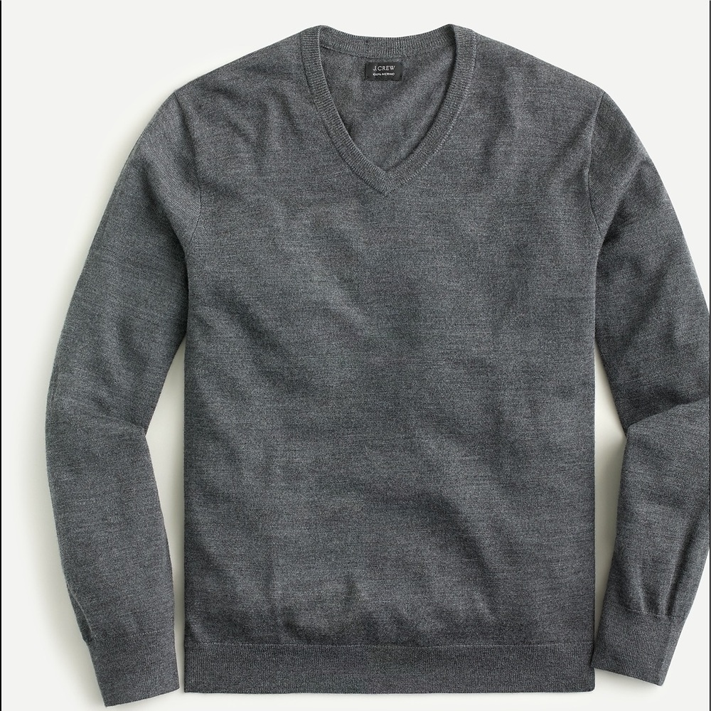 J Crew 100% Merino Gray V Neck Sweater S